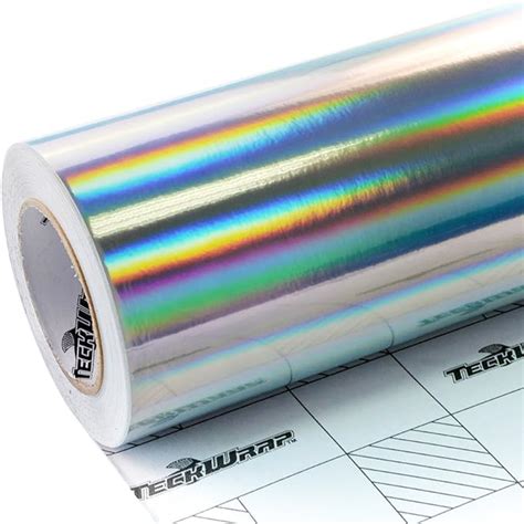 TECKWRAP 24x 55 Glossy Silver Holographic Chrome Vinyl Wrap Rainbow Finish Roll DIY Air-Release ...