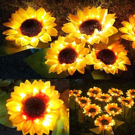 Solar Lights Outdoor Garden Stake, Large Sunflower Solar Powered Flower Lights, 2 Pack LED Solar ...