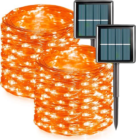 Solar Christmas Lights Outdoor Waterproof - Orange 2-Pack 66ft 200 LED ...