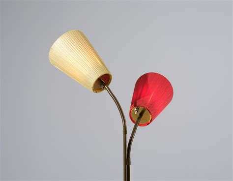Vintage Mid-Century Modern Floor Lamp: Dual-Light Stand with Colored Diffusers For Sale at 1stDibs