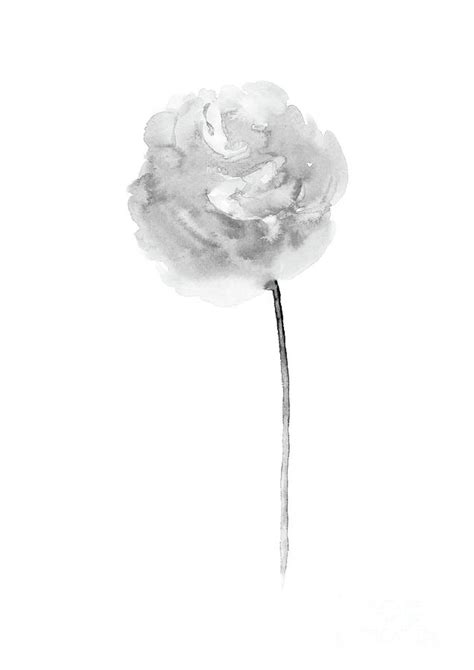 Peony Art Print Minimalist Floral Painting, Taupe Flower Abstract White Grey Painting by Joanna ...