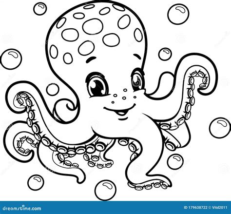 Black and White Happy Octopus Cartoon Mascot Character. Vector ...