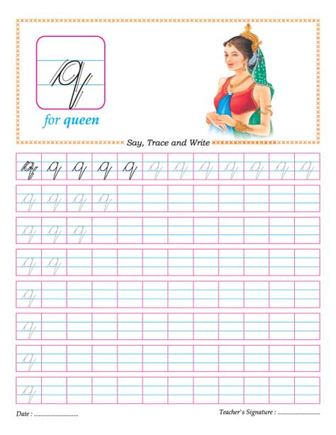 Cursive small letter q practice worksheet | Download Free Cursive small ...