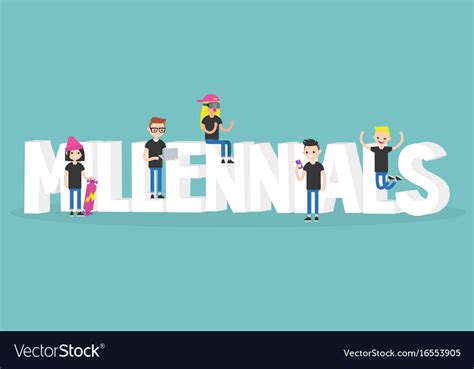 Millennial sign young modern characters sitting Vector Image