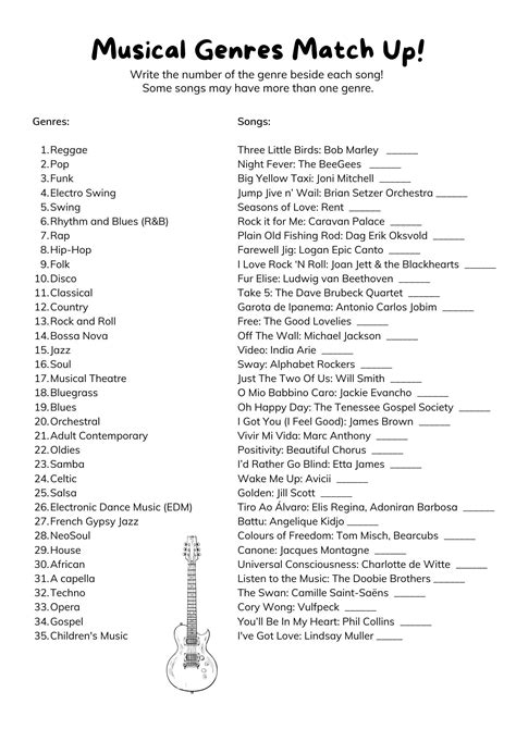 Musical Genre Match-Up Worksheet: FREE!