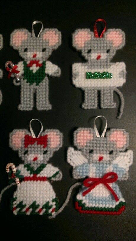 Plastic Canvas Christmas Mice Ornaments