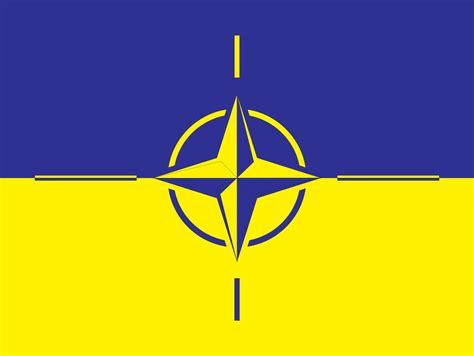 The flag of Ukraine against the background of the NATO flag. Ukraine ...