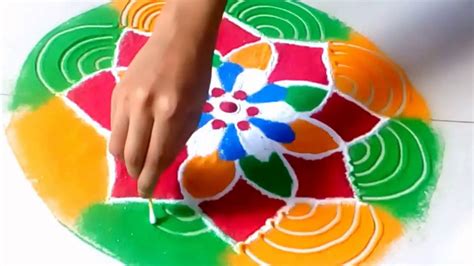 BEAUTIFUL & COLOURFUL RANGOLI -TUTORIAL | Easy diwali rangoli, Rangoli ...