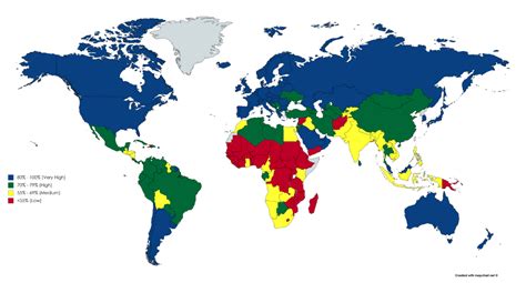 Map : Map of countries that is colour coded according to HDI (Human ...