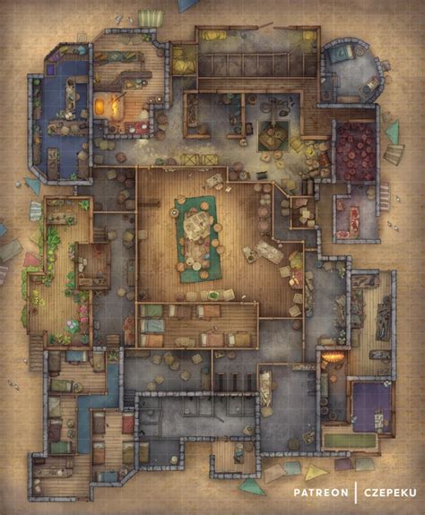 Hidden Thieves Guild Battlemap [28x34] [OC] [ART] : DnD Fantasy City ...