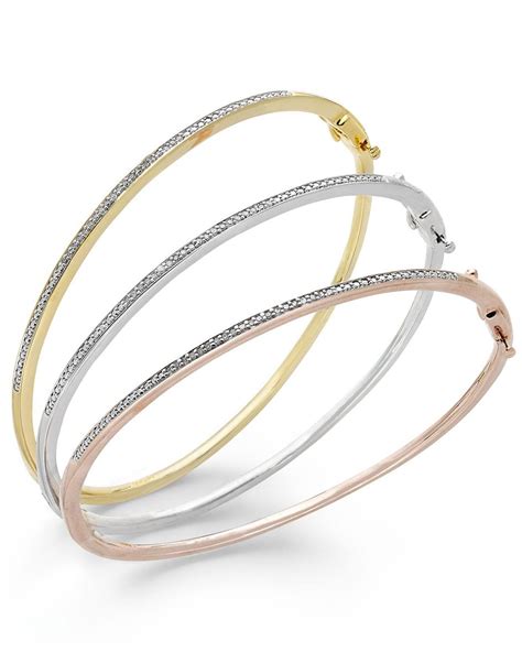 Macy's Diamond Bangle Bracelet Trio In 14k Gold Over Sterling Silver And Sterling Silver (1/4 Ct ...