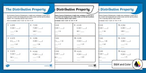 Third Grade Distributive Property 3rd Grade Worksheets