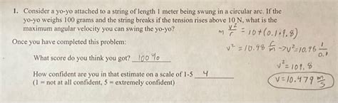 1. Consider a yo-yo attached to a string of length 1 | Chegg.com