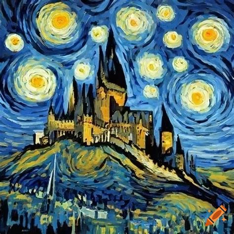 Hogwarts castle in the style of starry night