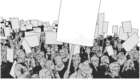 Photo about Stylized drawing of protesters in perspective. Illustration ...