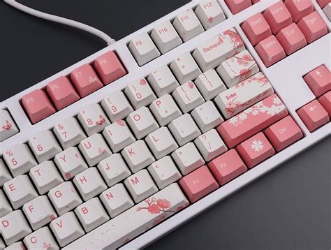 Sakura Cherry Blossom Keycaps Set Kawaii Pink White Geisha - Keysium