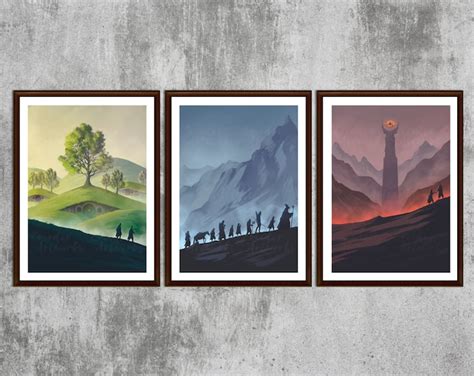 Lord of the Rings Poster Set Minimalist Hobbiton, Fellowship of the ...