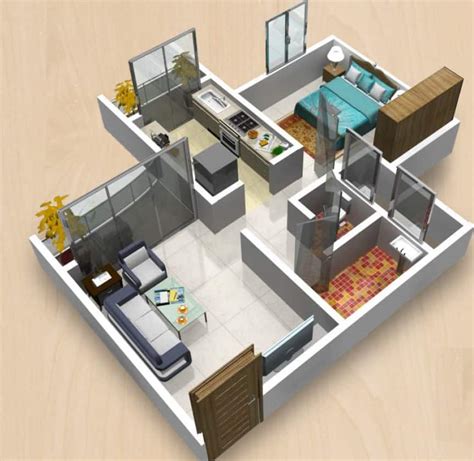 space saving floor plan for 1 bhk - ContractorBhai