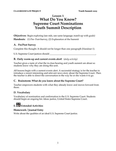 What Do You Know? Supreme Court Nominations Lesson Plan for 9th - 12th ...