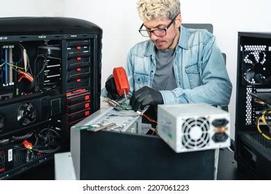 Man Welding Desktop Computer Parts While Stock Photo 2207061223 ...