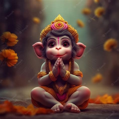 Premium Photo | Baby Hanuman praying with folded hands generative AI