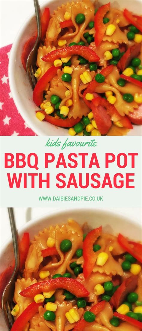 BBQ pasta pot with sausages, kids pasta recipe, easy kids dinner ideas,