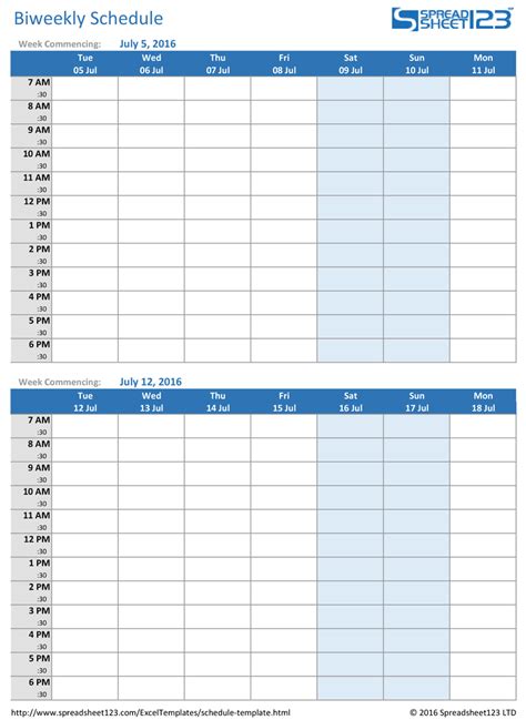 Bi Weekly Schedule Template – printable schedule template