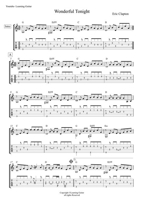 Eric Clapton - Wonderful Tonight Fingerstyle Guitar (TAB) TAB by Learning Guitar