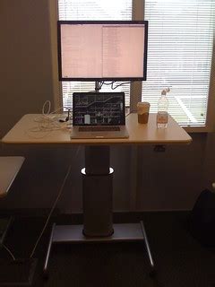 Standing desk | My setup w/ adjustable standing desk and ext… | Flickr