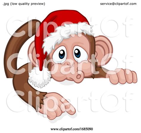 Christmas Monkey Cartoon Character in Santa Hat by AtStockIllustration #1685090