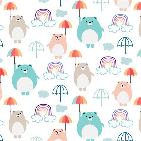 Cute Bear And Umbrella Pattern Background For Kids. Vector Illustration ...