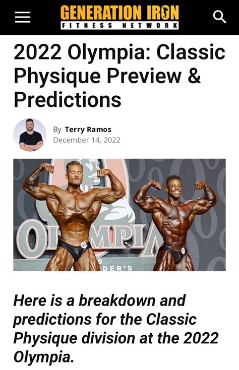 "Here is a breakdown and predictions for the Classic Physique division ...