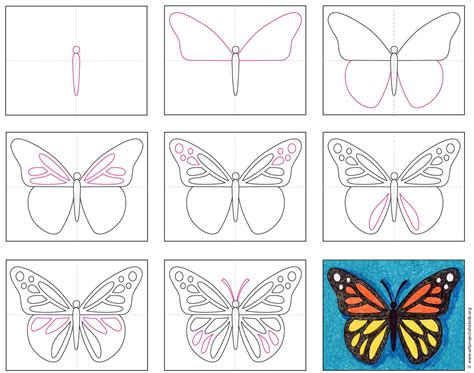 Easy How to Draw a Butterfly Tutorial Video and Butterfly Coloring Pages | Butterfly drawing ...