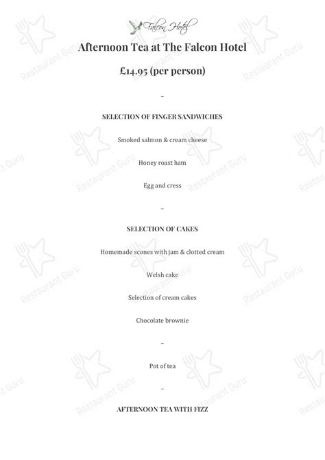 Menu at Falcon Hotel restaurant, Carmarthen