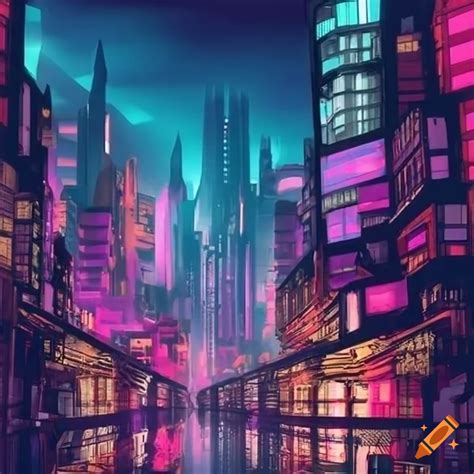 Futuristic cyberpunk cityscape with asian architectural influences