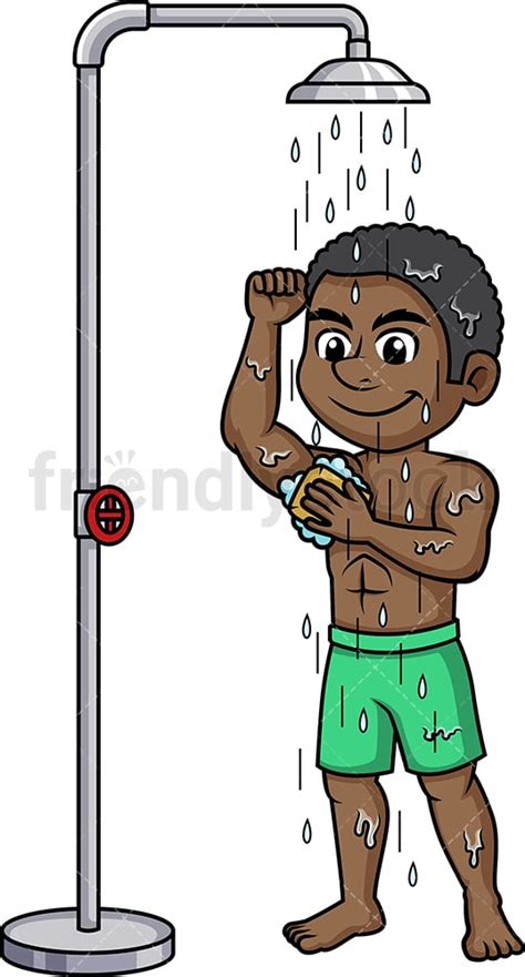 Black Man Taking A Shower Cartoon Clipart Vector - FriendlyStock