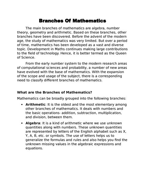 Branches OF Mathematics - Branches Of Mathematics The main branches of mathematics are algebra ...