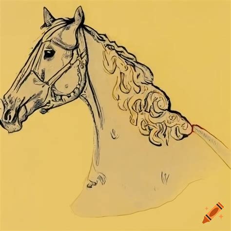Yellow background with a medieval horse head drawing on Craiyon