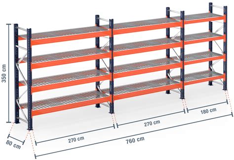 7,6 m portapallet da PR15000 / 80 cm profondità / 3,5 m altezza / 4 livelli / supporto grigliato ...