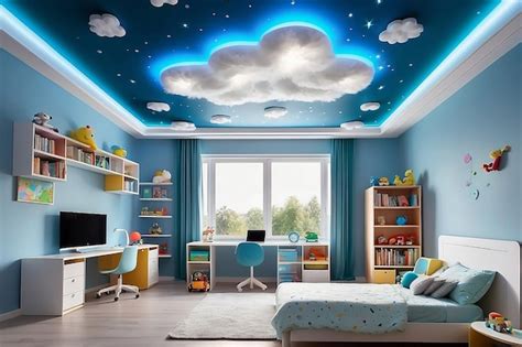 Futuristic LED Cloud Ceiling Installation in a Kids Room | Premium AI ...