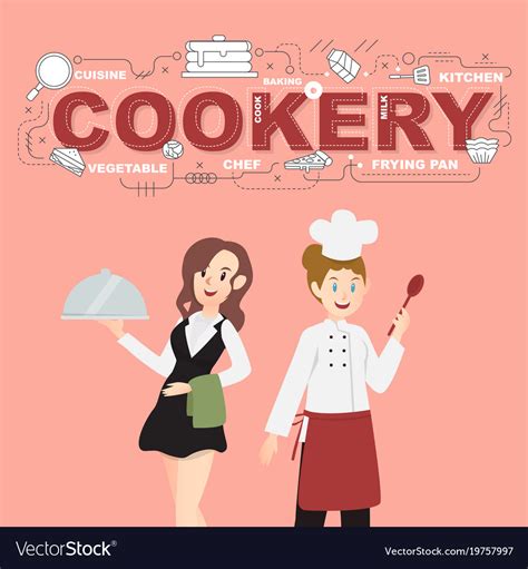 Waitress and cookery with food icons design Vector Image