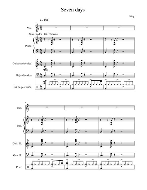 Seven Days Sting Transcripcion Sheet music for Piano, Guitar, Bass guitar, Drum group (Mixed ...