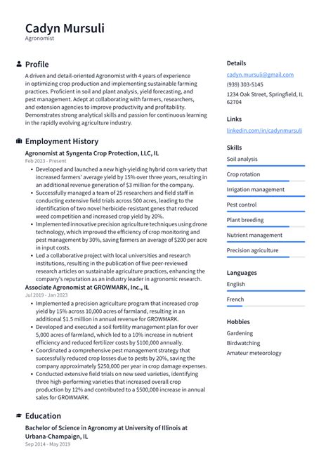 Agronomist Resume Examples and Templates | ResumeCat