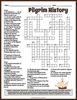 PILGRIM HISTORY Crossword Puzzle Worksheet Activity by Puzzles to Print