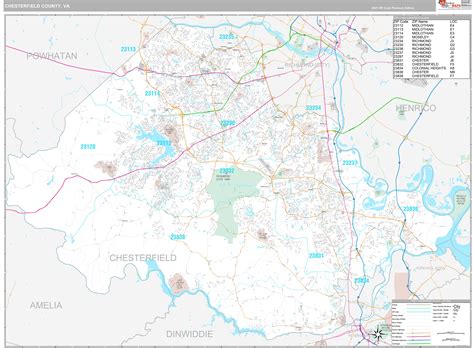 Chesterfield County, VA Wall Map Premium Style by MarketMAPS - MapSales