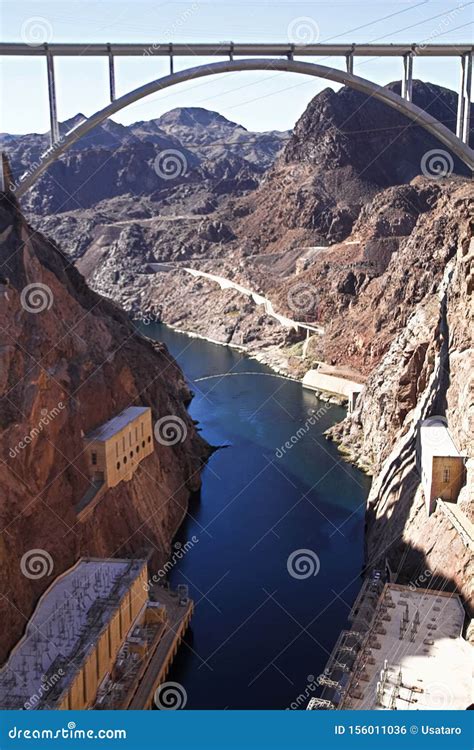 Panoramic View of Hoover Dam and Bypass Bridge Stock Photo - Image of conservation, concrete ...