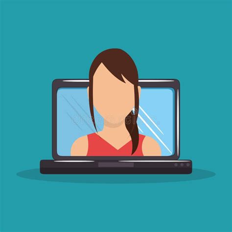 Woman with computer laptop stock vector. Illustration of online - 127277845