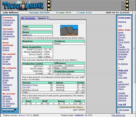 Tycoon Online - Browser Based Games