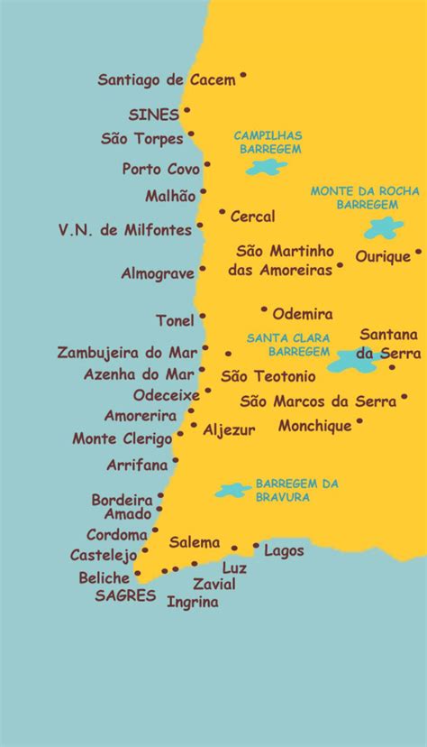 Portugal beaches map - Map of Portugal beaches (Southern Europe - Europe)