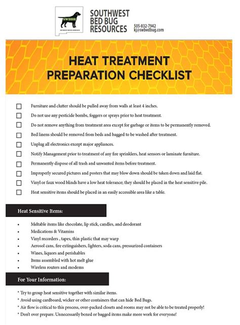 Heat Treatment Prep Checklist – South West Pest Control/ South West Bed Bug Resources